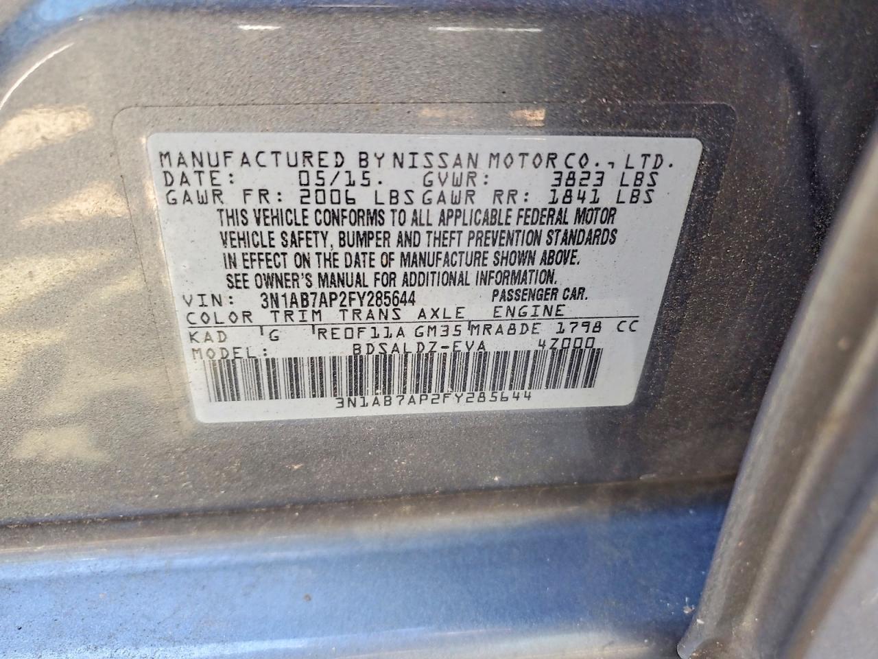 2015 Nissan Sentra Sv Серый vin: 3N1AB7AP2FY285644