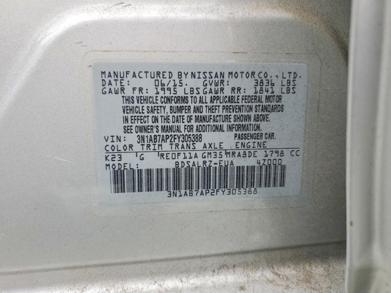 2015 Nissan Sentra Sr Silver vin: 3N1AB7AP2FY305388