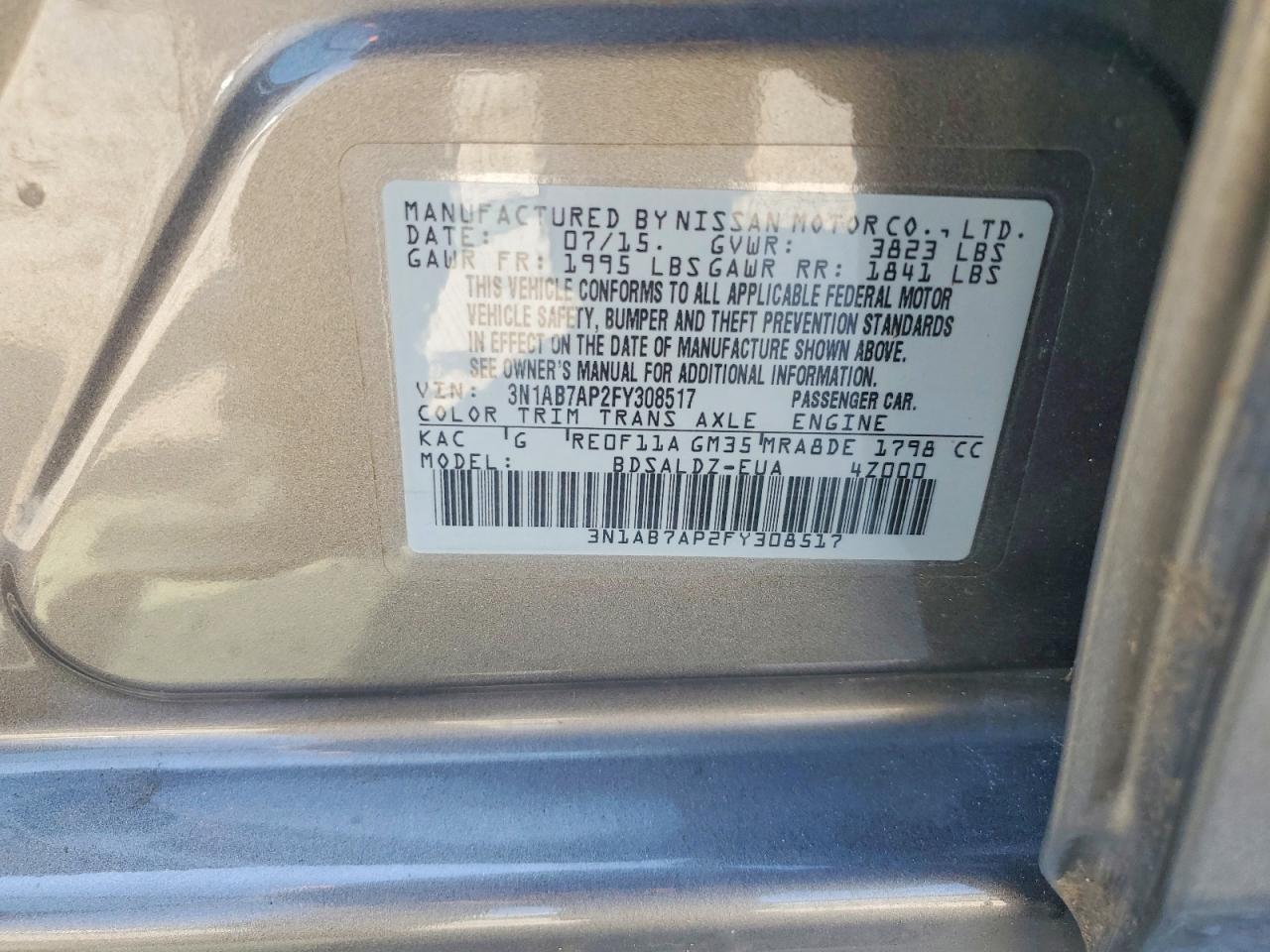 2015 Nissan Sentra Sv Gray vin: 3N1AB7AP2FY308517