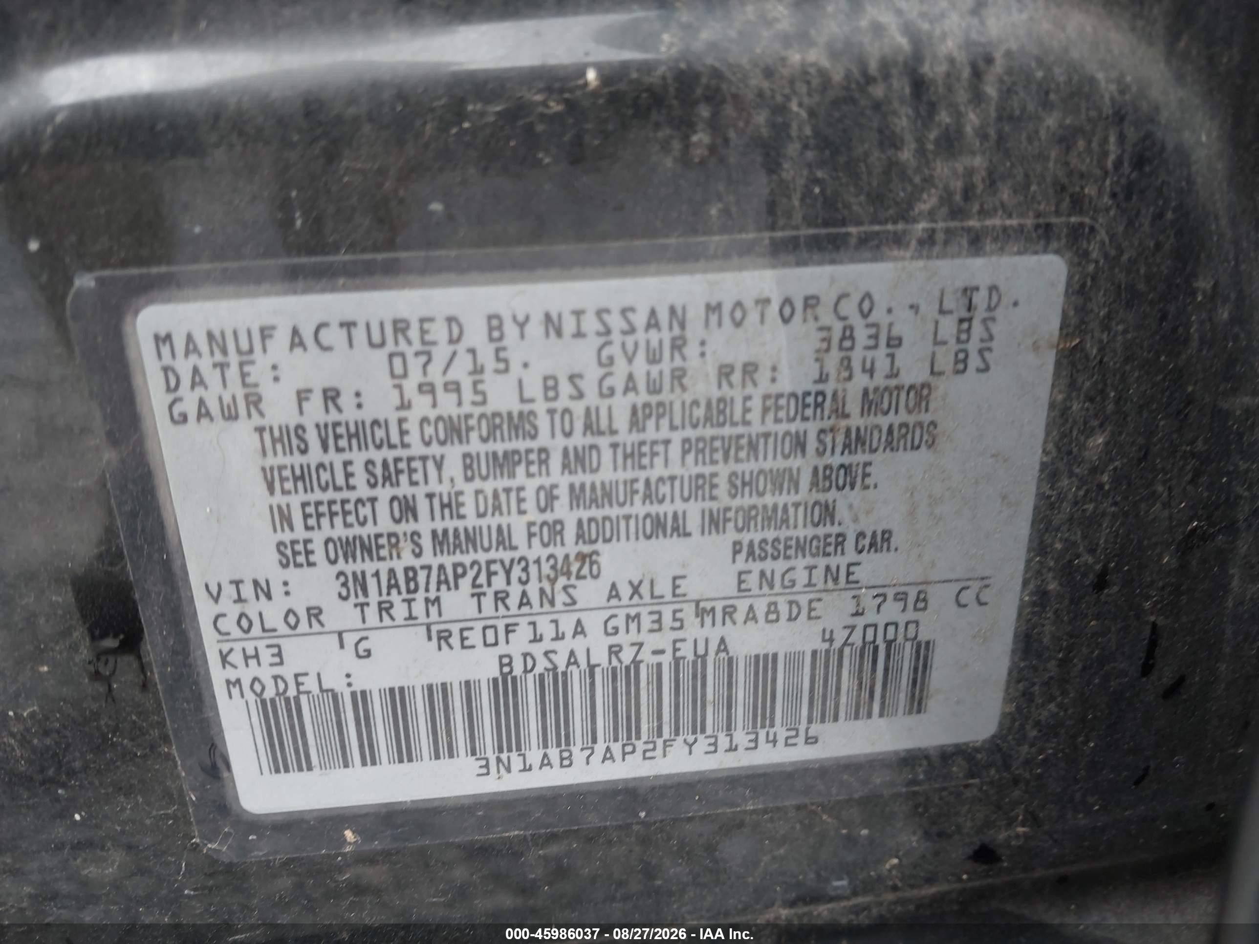 2015 Nissan Sentra Sr Черный vin: 3N1AB7AP2FY313426