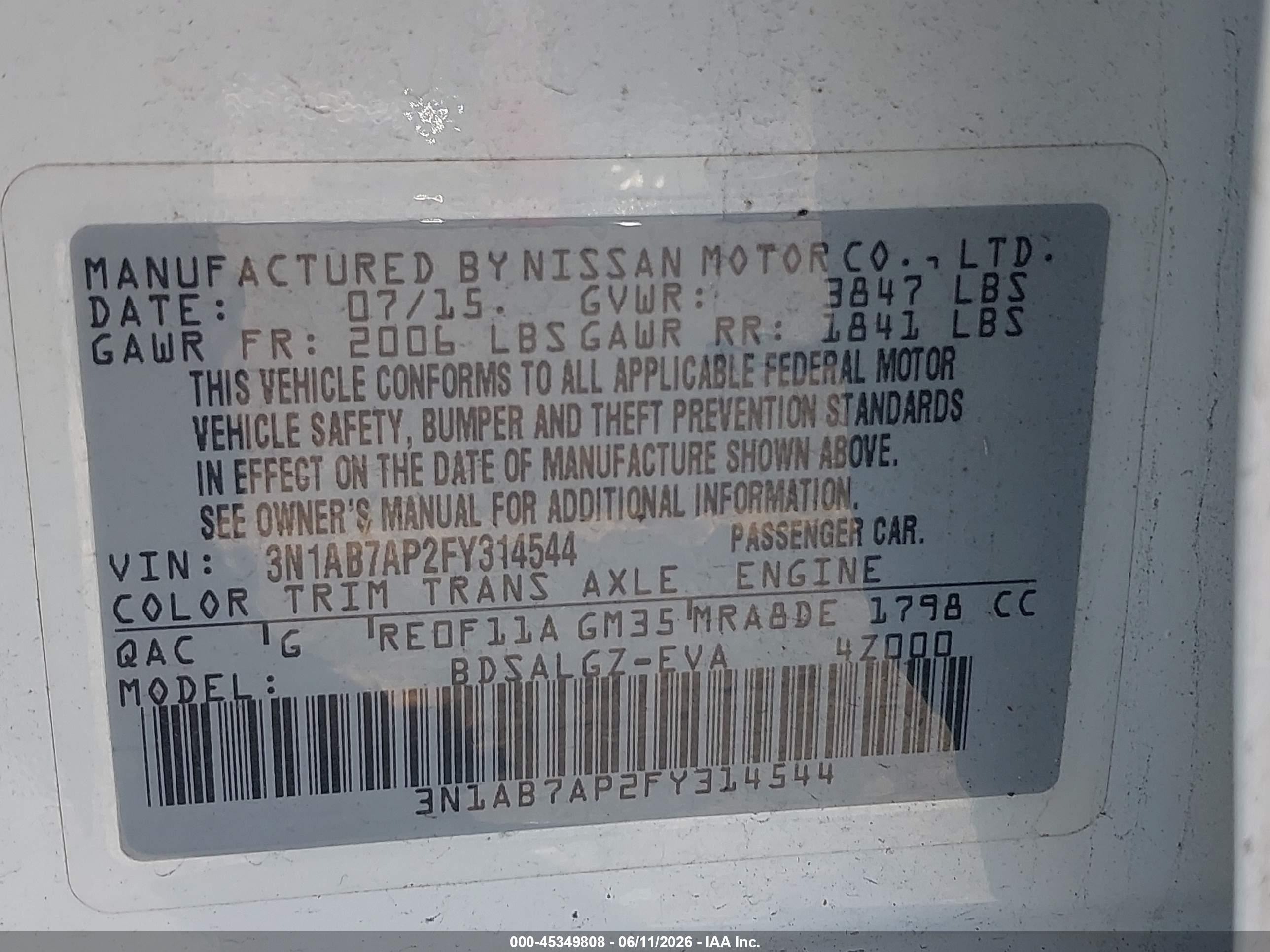 2015 Nissan Sentra Sl White vin: 3N1AB7AP2FY314544