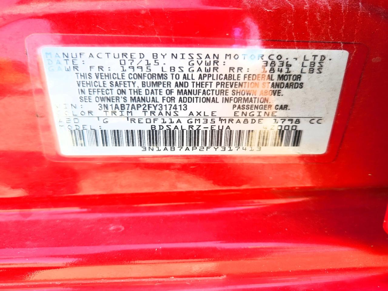 2015 Nissan Sentra Sr Red vin: 3N1AB7AP2FY317413