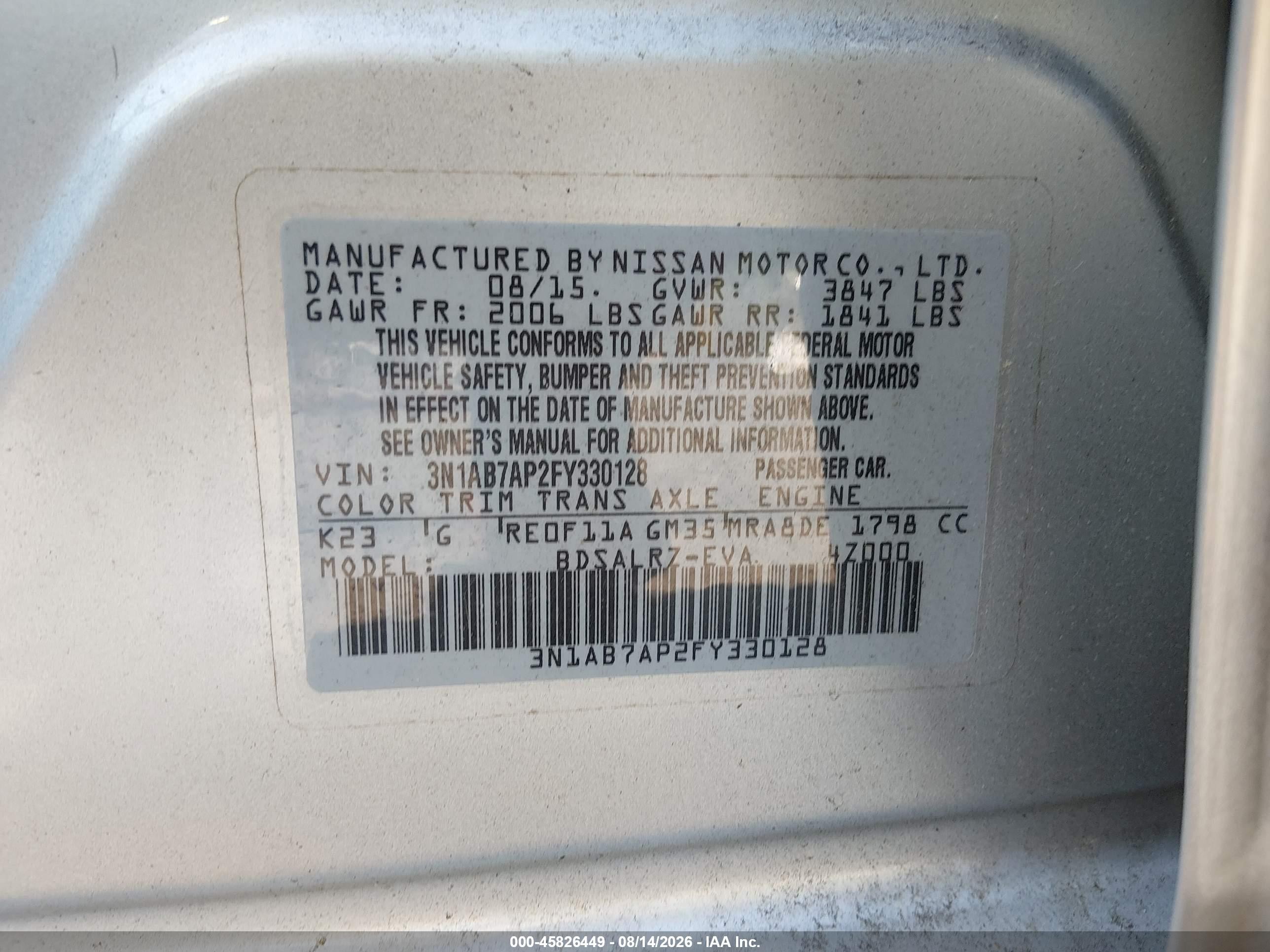 2015 Nissan Sentra Sr Silver vin: 3N1AB7AP2FY330128