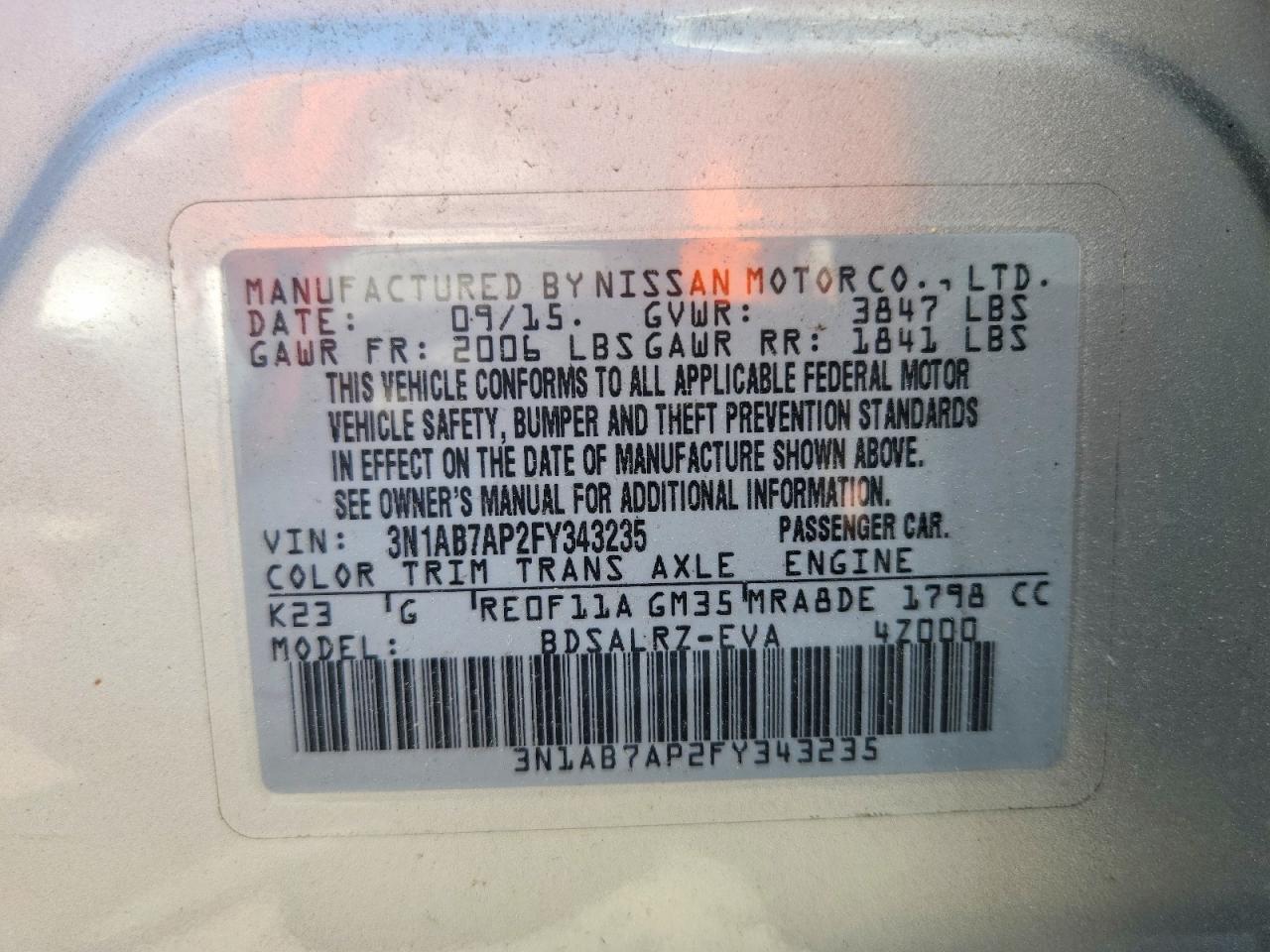 2015 Nissan Sentra Sr Silver vin: 3N1AB7AP2FY343235