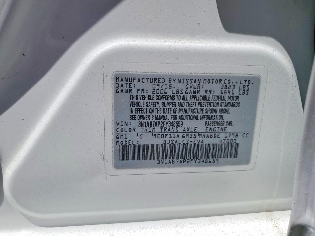 2015 Nissan Sentra S White vin: 3N1AB7AP2FY348659