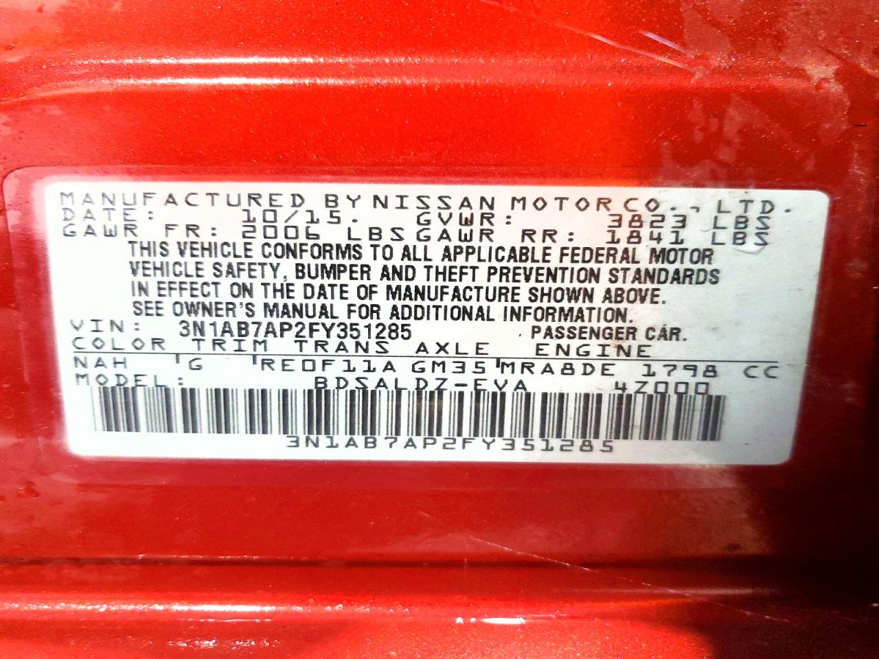 2015 Nissan Sentra Sv Red vin: 3N1AB7AP2FY351285