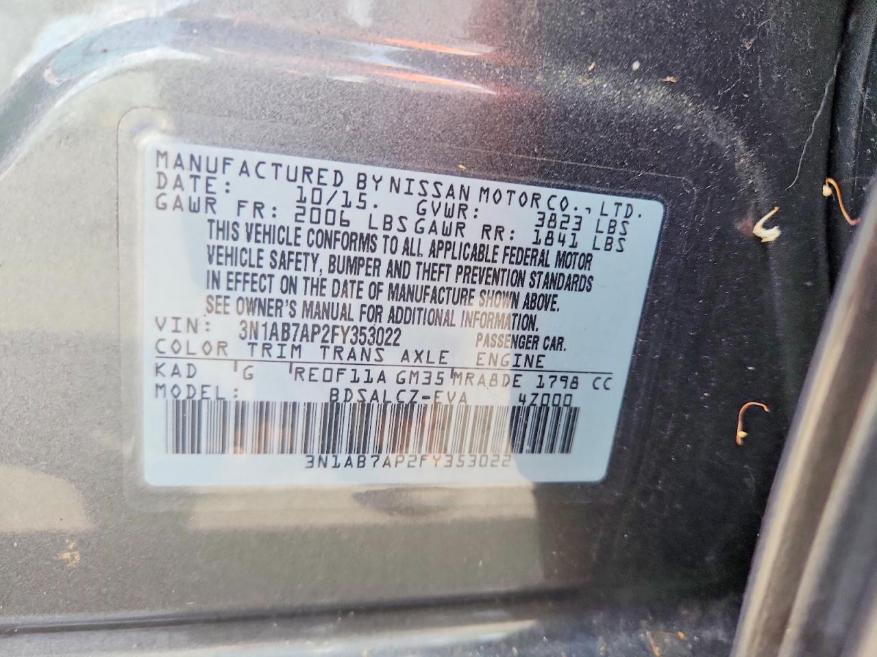 2015 Nissan Sentra S Gray vin: 3N1AB7AP2FY353022