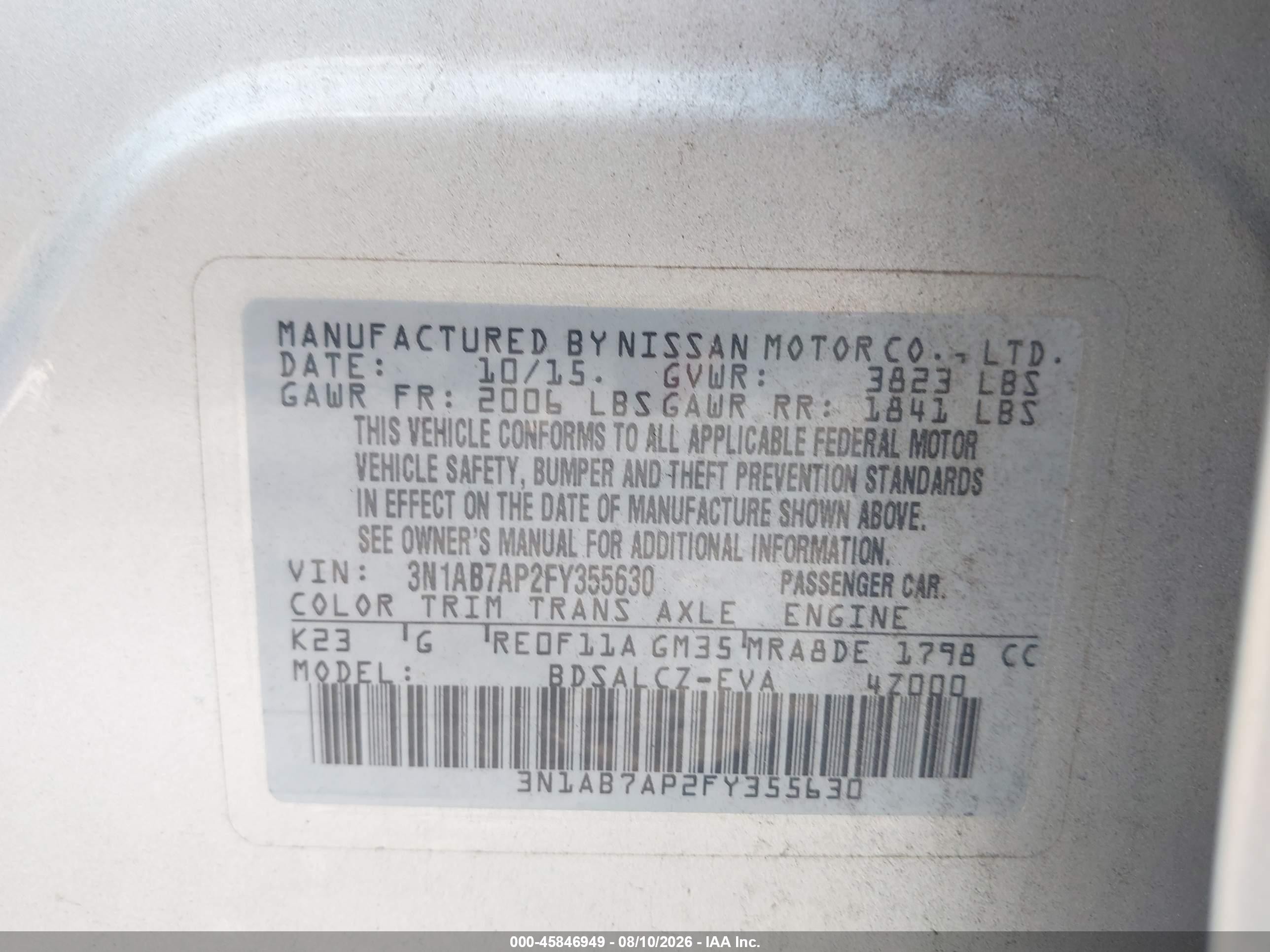 2015 Nissan Sentra S Silver vin: 3N1AB7AP2FY355630