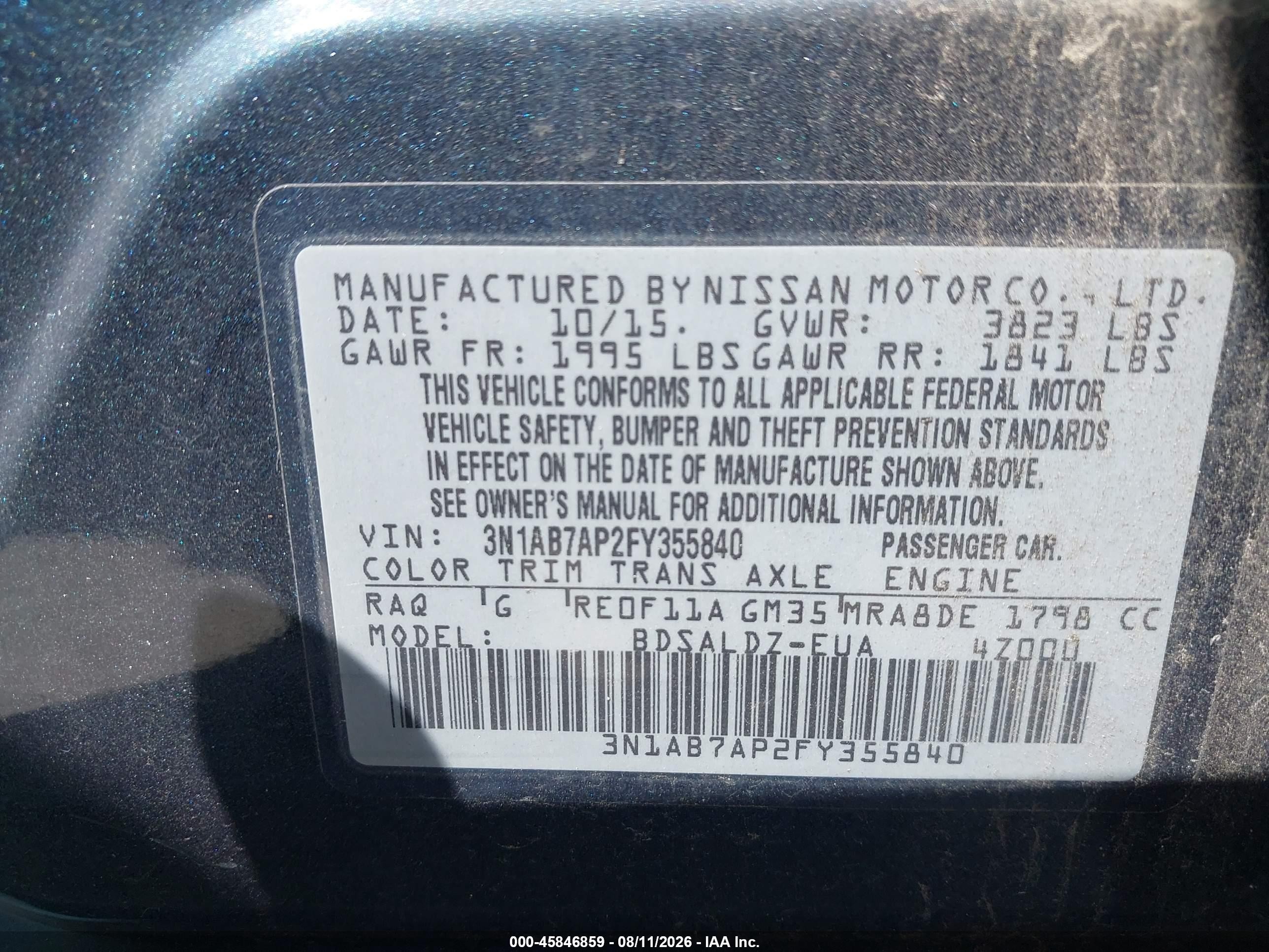 2015 Nissan Sentra Sv Black vin: 3N1AB7AP2FY355840