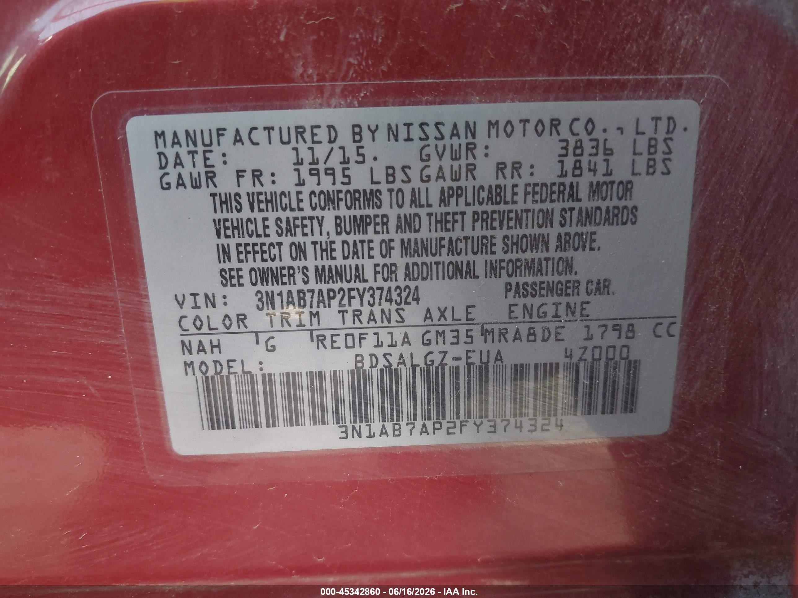 2015 Nissan Sentra Sl Red vin: 3N1AB7AP2FY374324