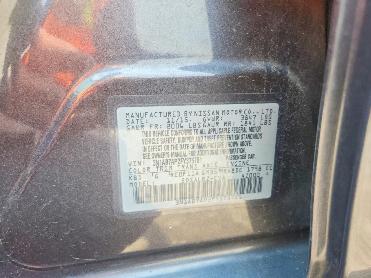 2015 Nissan Sentra Sr Black vin: 3N1AB7AP2FY375781