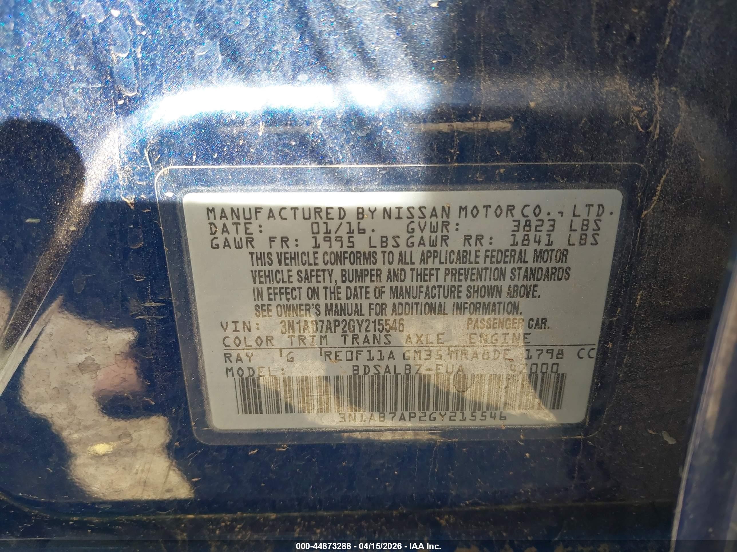 2016 Nissan Sentra S Blue vin: 3N1AB7AP2GY215546