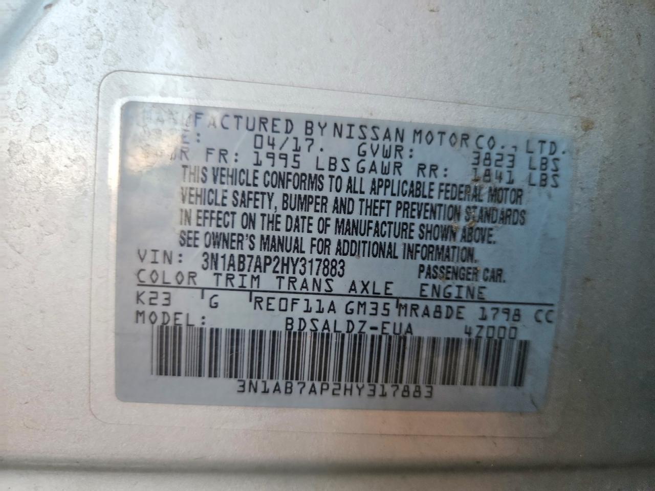 2017 Nissan Sentra Sv Silver vin: 3N1AB7AP2HY317883
