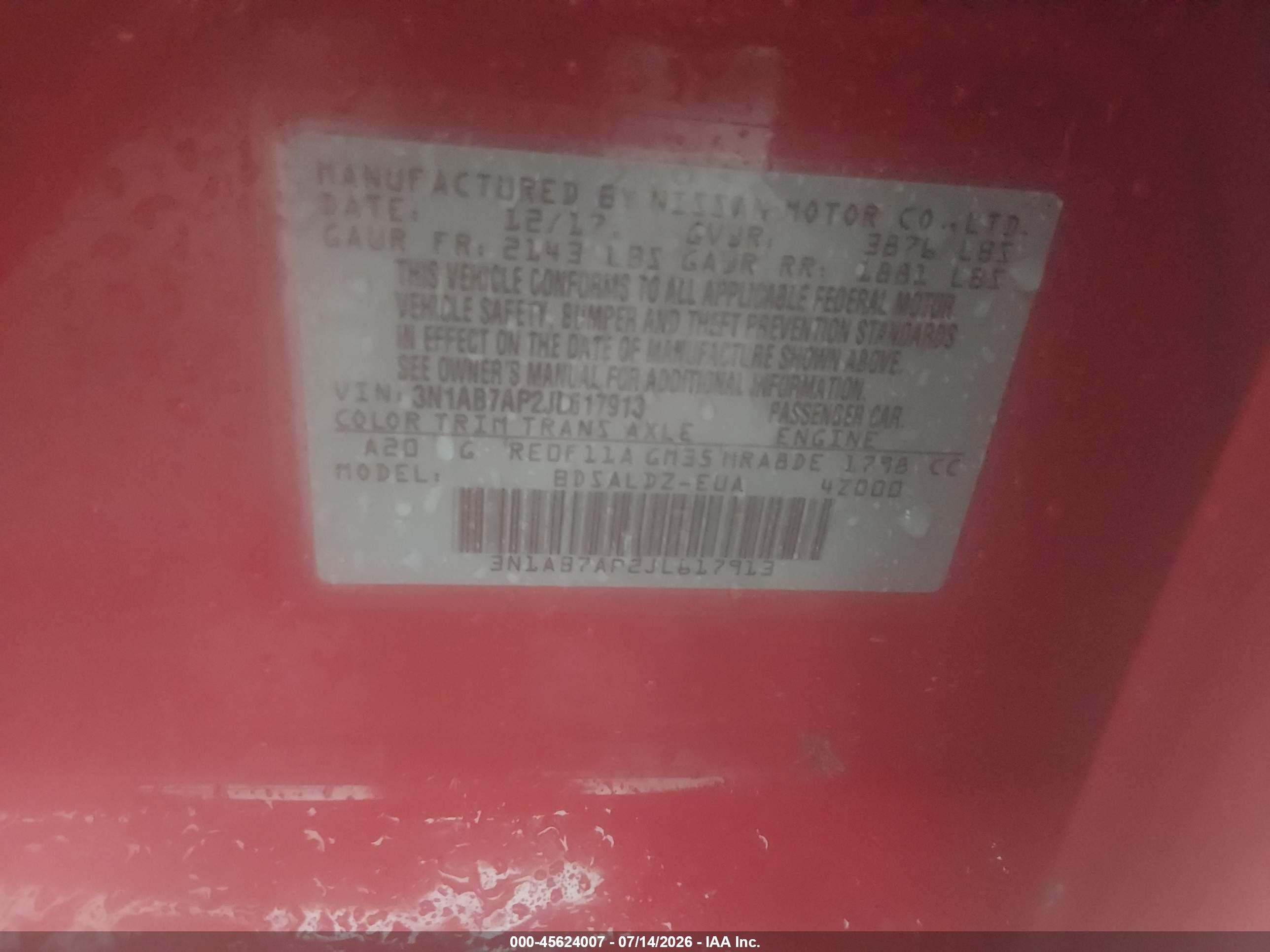 2018 Nissan Sentra Sv Red vin: 3N1AB7AP2JL617913