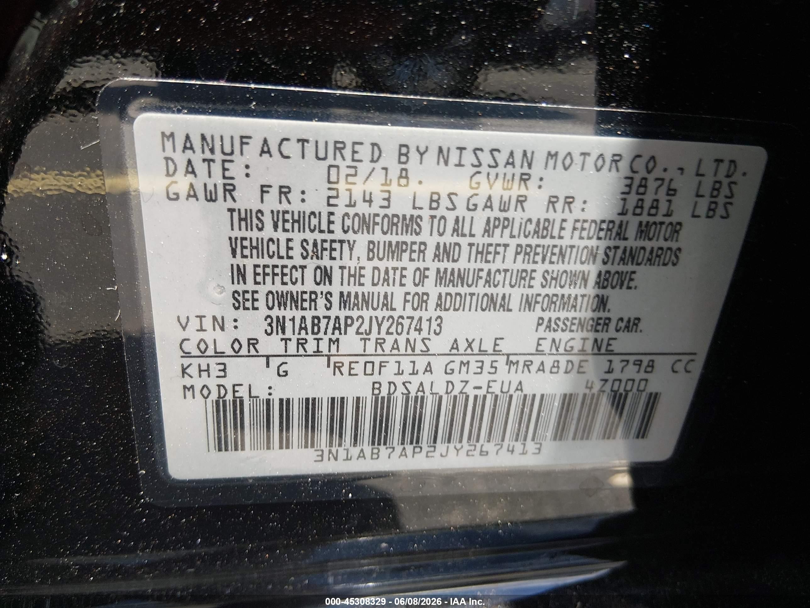 2018 Nissan Sentra Sv Black vin: 3N1AB7AP2JY267413