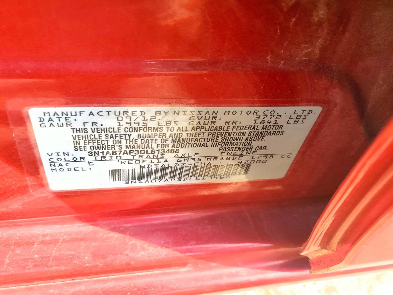 2013 Nissan Sentra S Red vin: 3N1AB7AP3DL613468