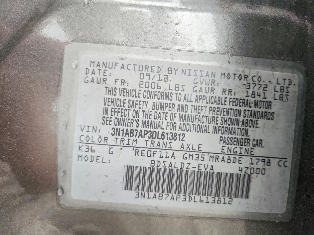 2013 Nissan Sentra S Серый vin: 3N1AB7AP3DL613812