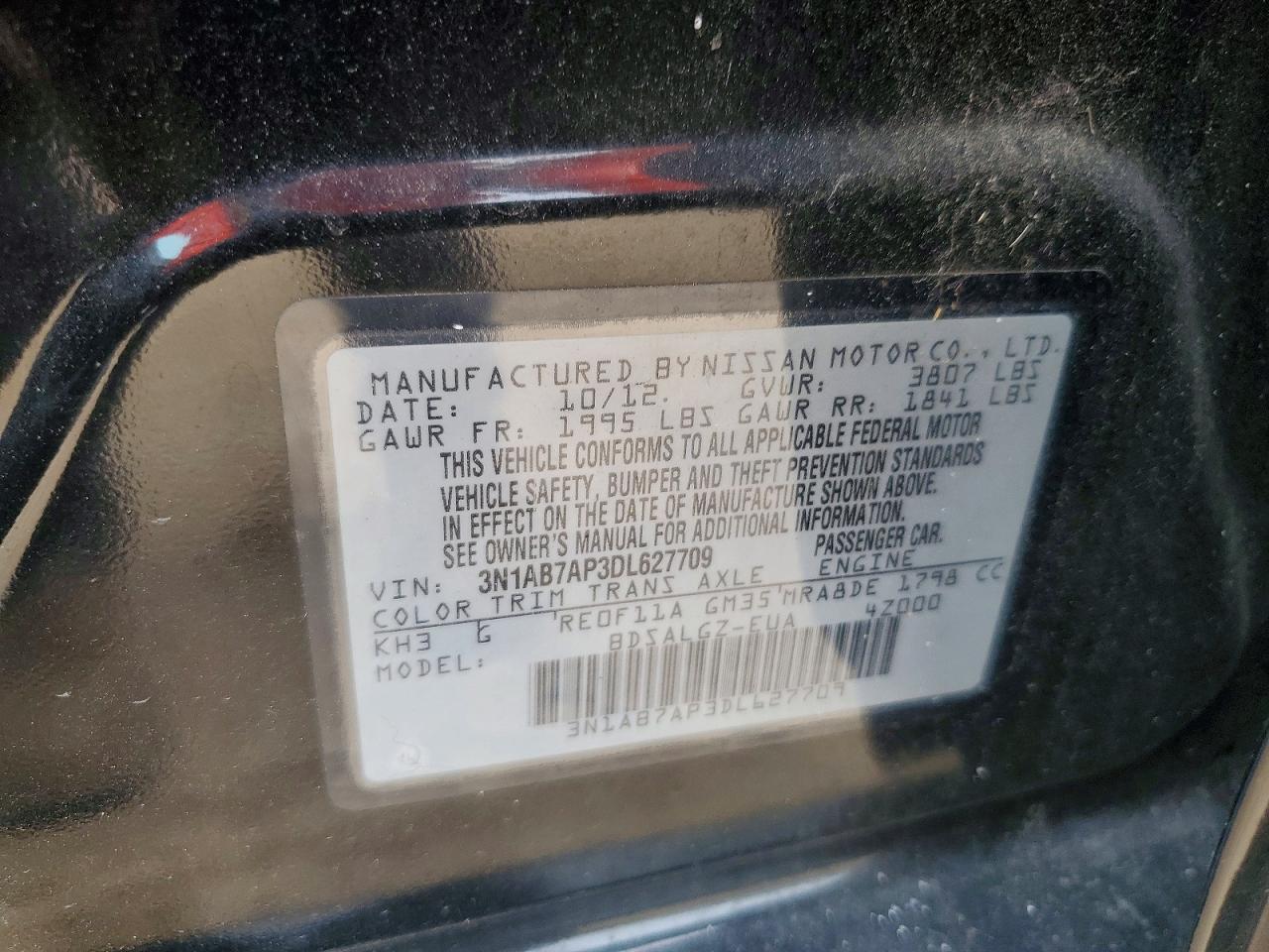 2013 Nissan Sentra S Black vin: 3N1AB7AP3DL627709