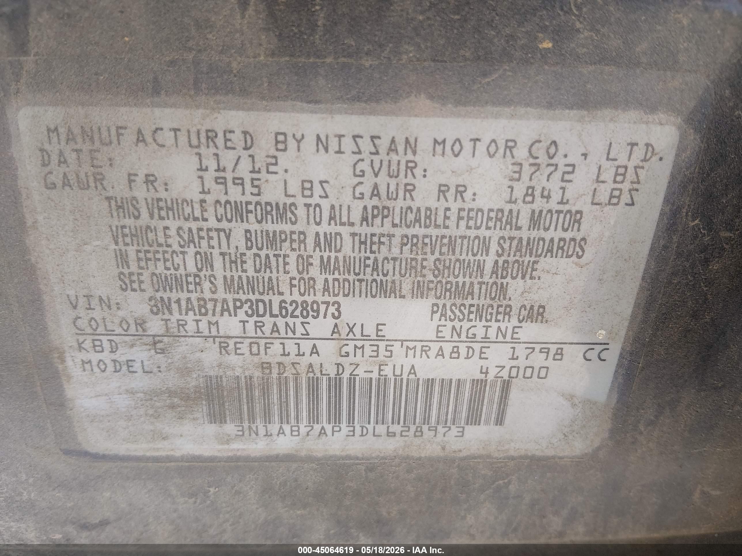 2013 Nissan Sentra Sv Gray vin: 3N1AB7AP3DL628973