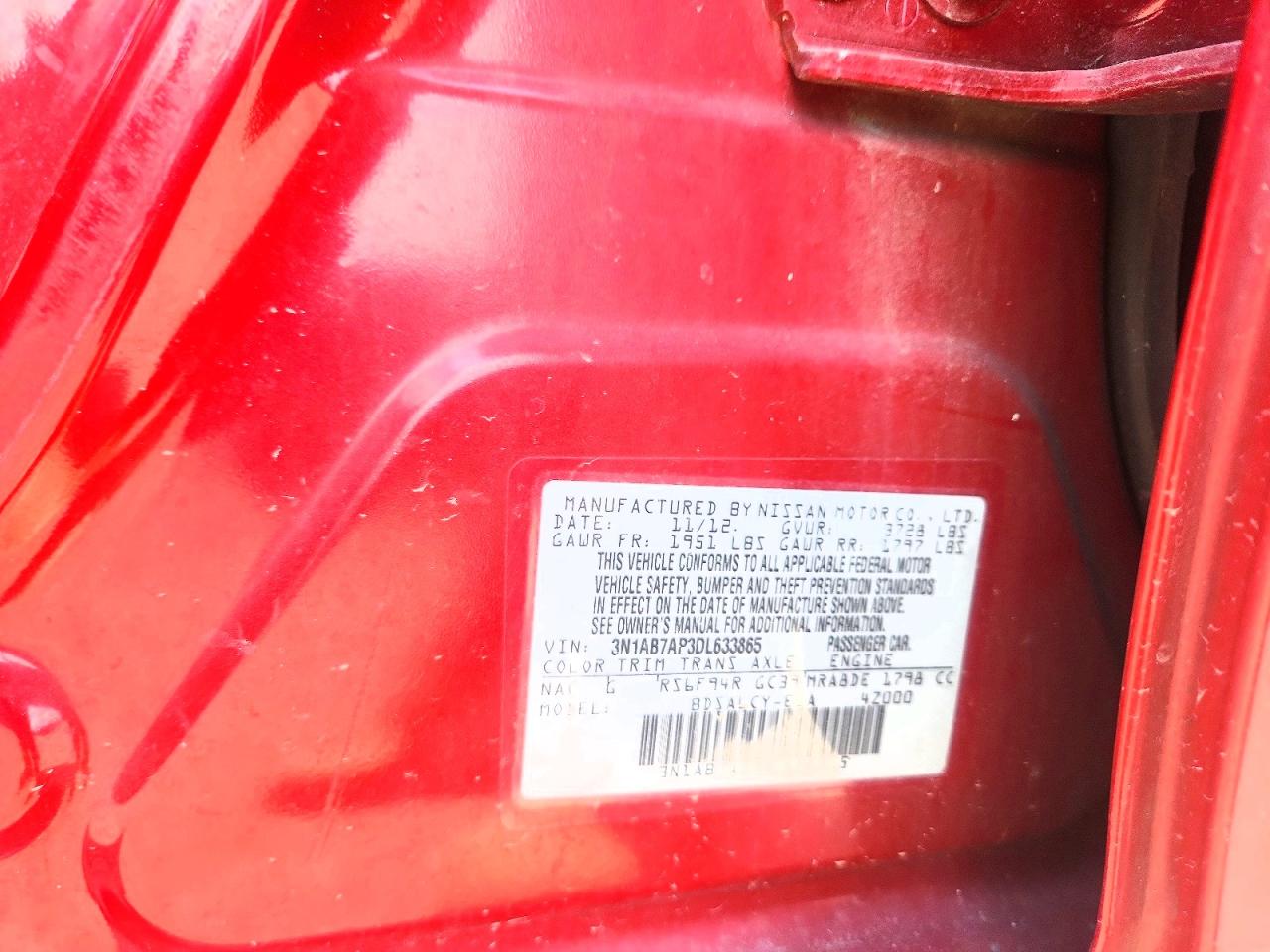 2013 Nissan Sentra S Red vin: 3N1AB7AP3DL633865