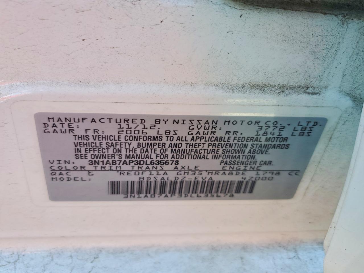 2013 Nissan Sentra S Белый vin: 3N1AB7AP3DL635678