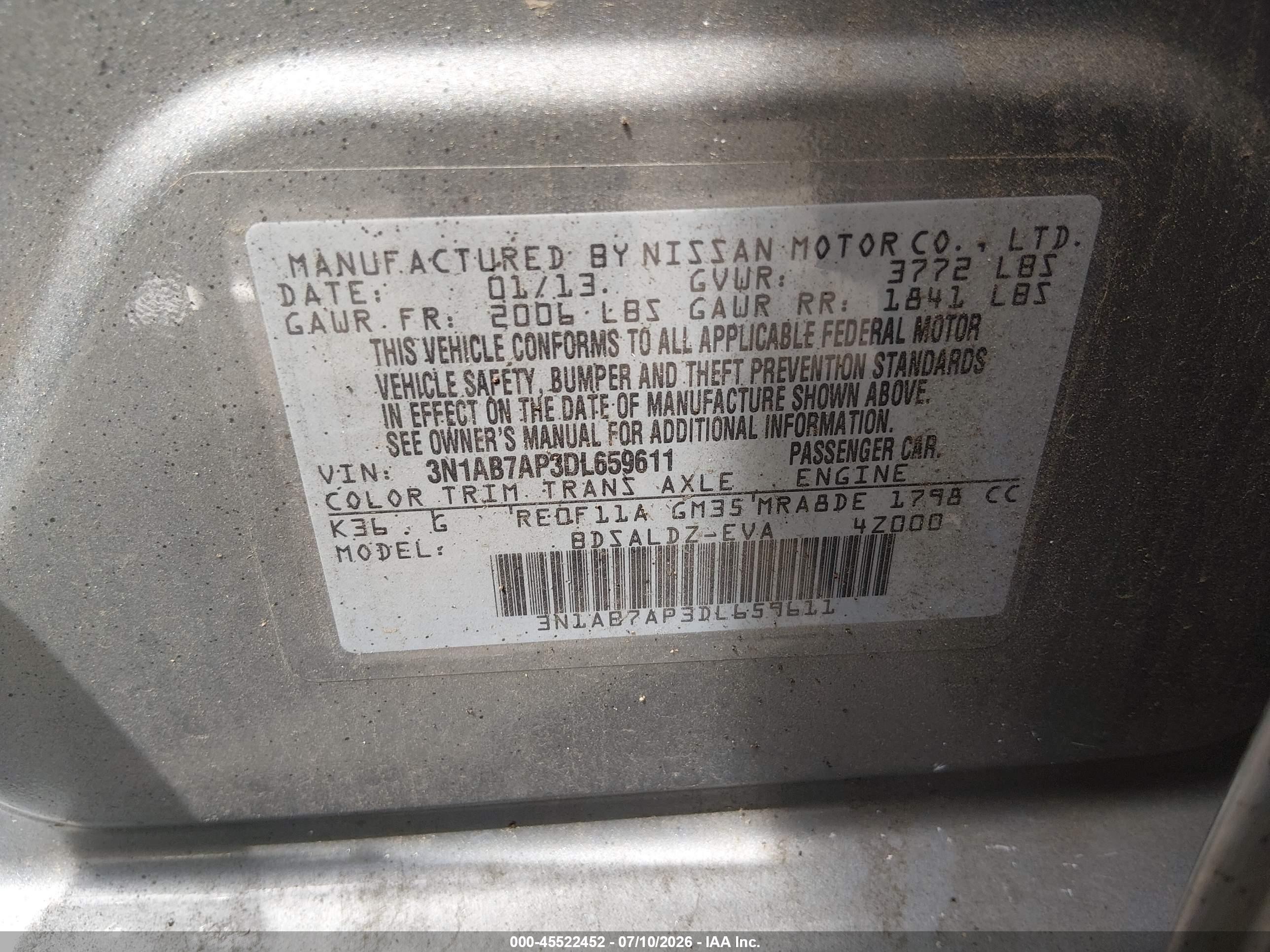 2013 Nissan Sentra Sv Gray vin: 3N1AB7AP3DL659611