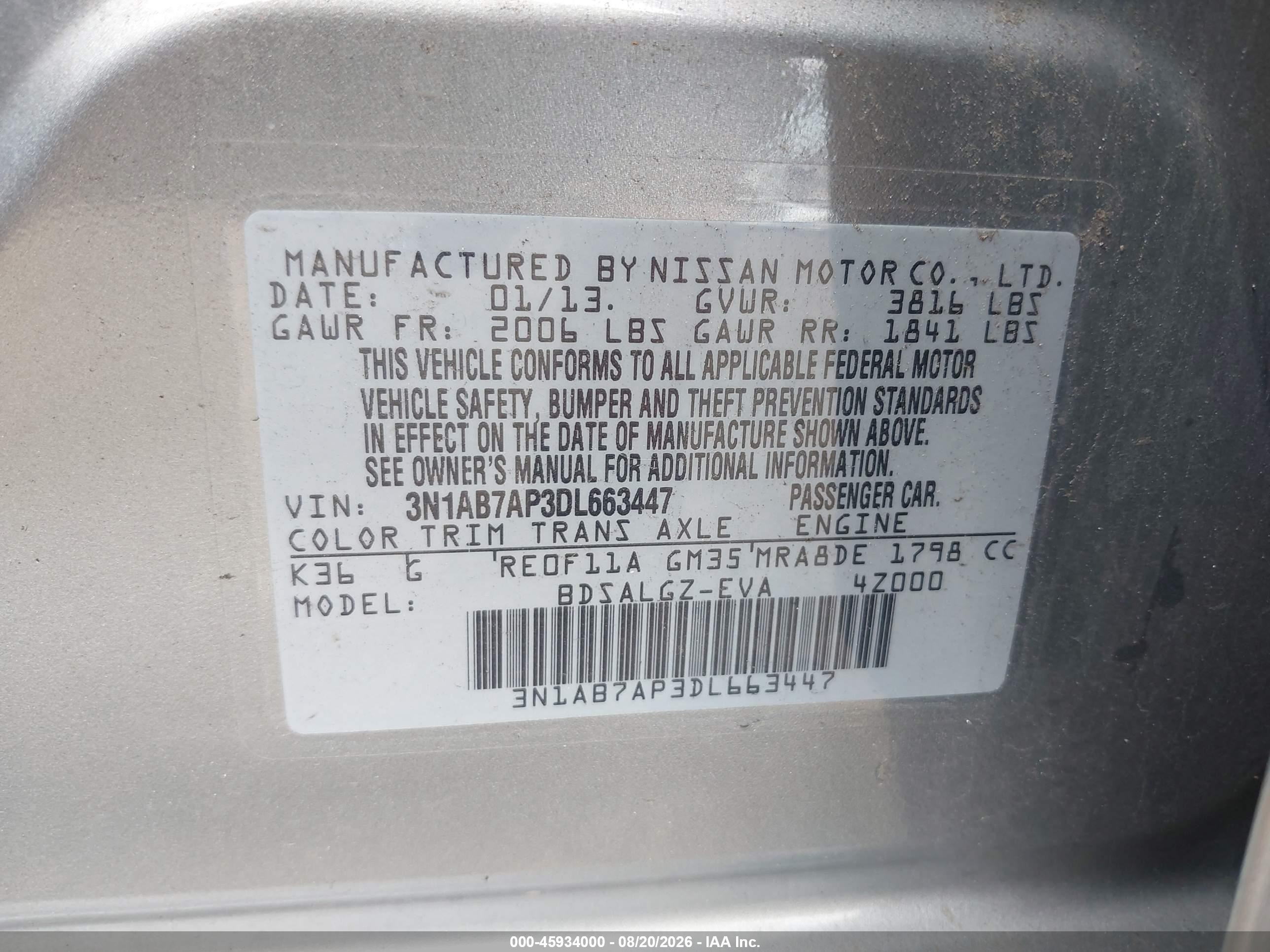 2013 Nissan Sentra Sl Gray vin: 3N1AB7AP3DL663447