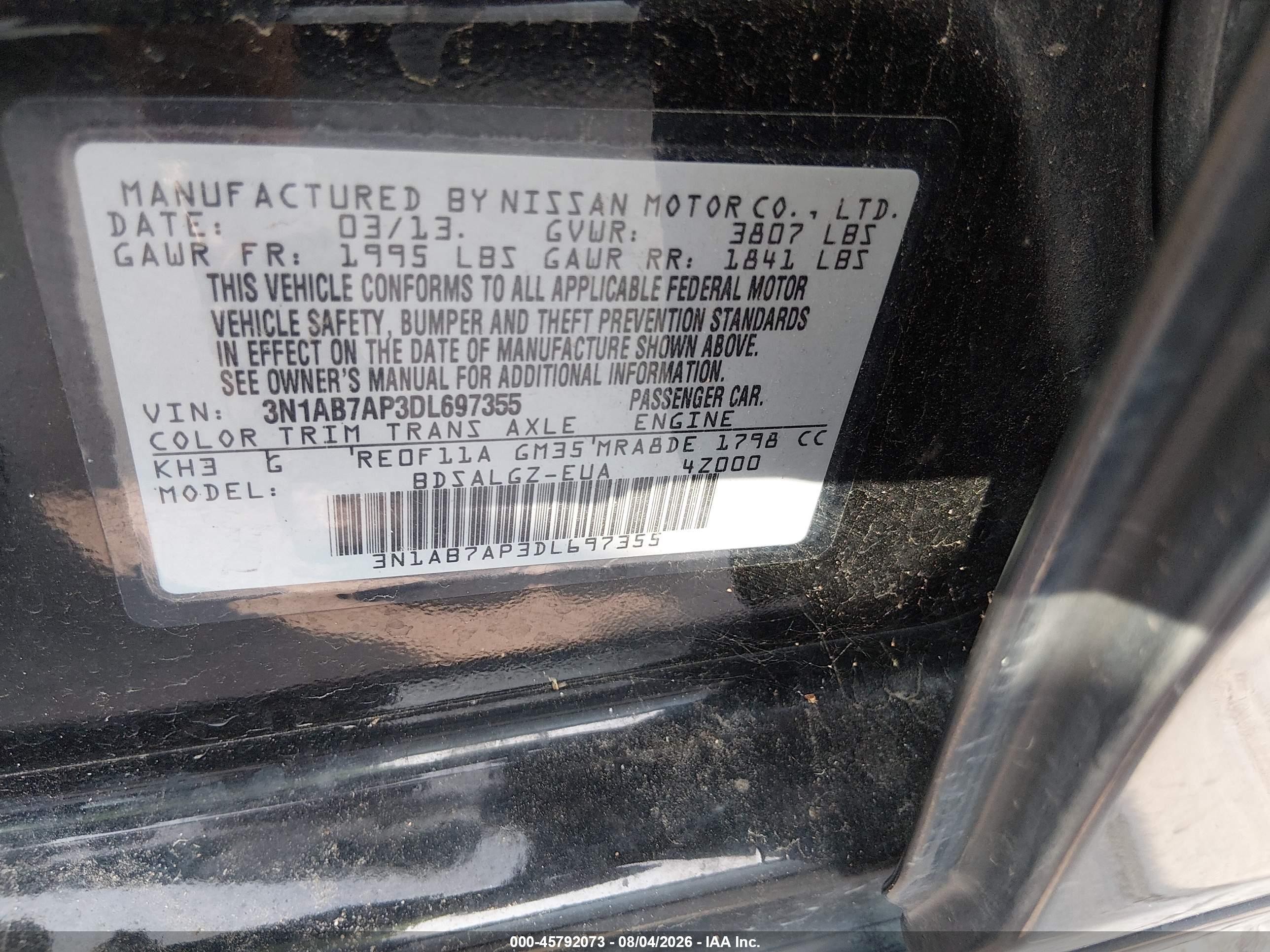 2013 Nissan Sentra Sl Black vin: 3N1AB7AP3DL697355