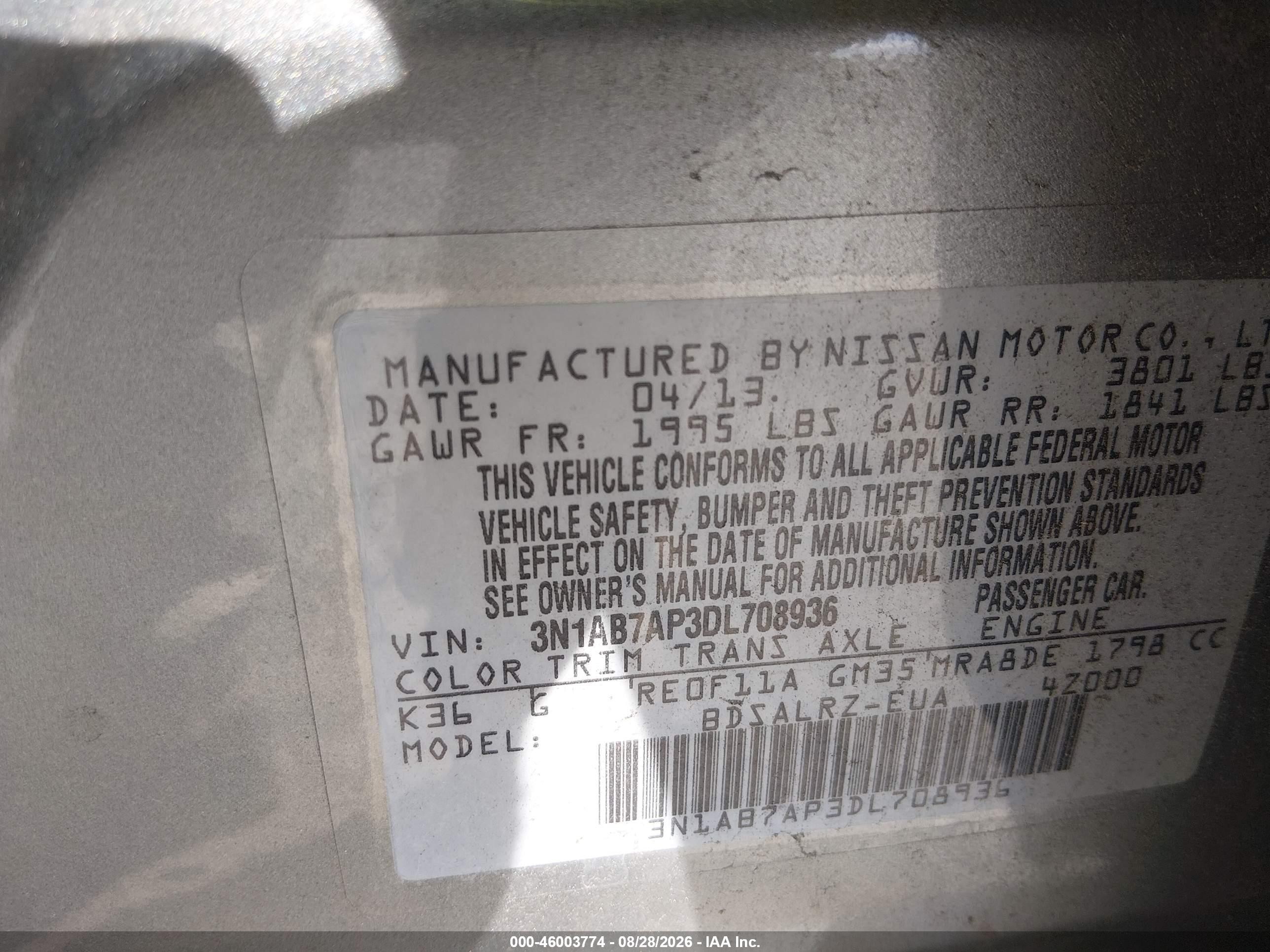 2013 Nissan Sentra Sr Gray vin: 3N1AB7AP3DL708936