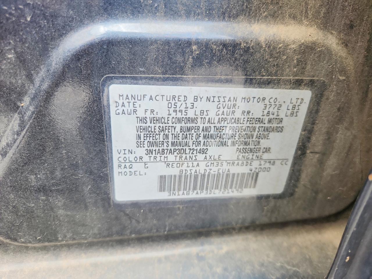 2013 Nissan Sentra S Blue vin: 3N1AB7AP3DL721492