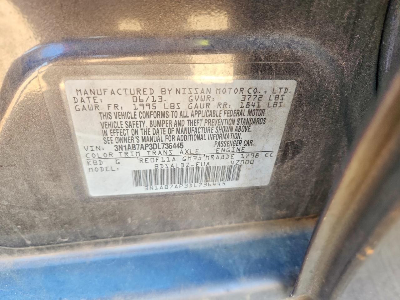 2013 Nissan Sentra S Charcoal vin: 3N1AB7AP3DL736445