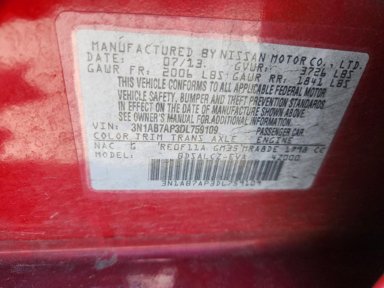2013 Nissan Sentra S Красный vin: 3N1AB7AP3DL759109