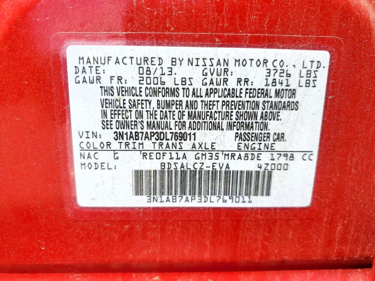2013 Nissan Sentra S Red vin: 3N1AB7AP3DL769011
