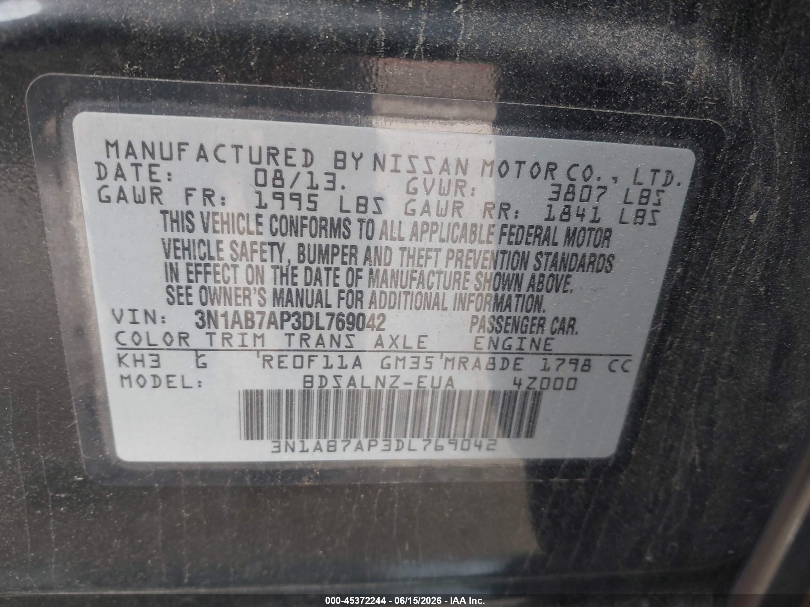 2013 Nissan Sentra Fe+ Sv Black vin: 3N1AB7AP3DL769042