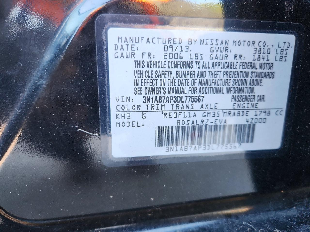 2013 Nissan Sentra S Black vin: 3N1AB7AP3DL775567