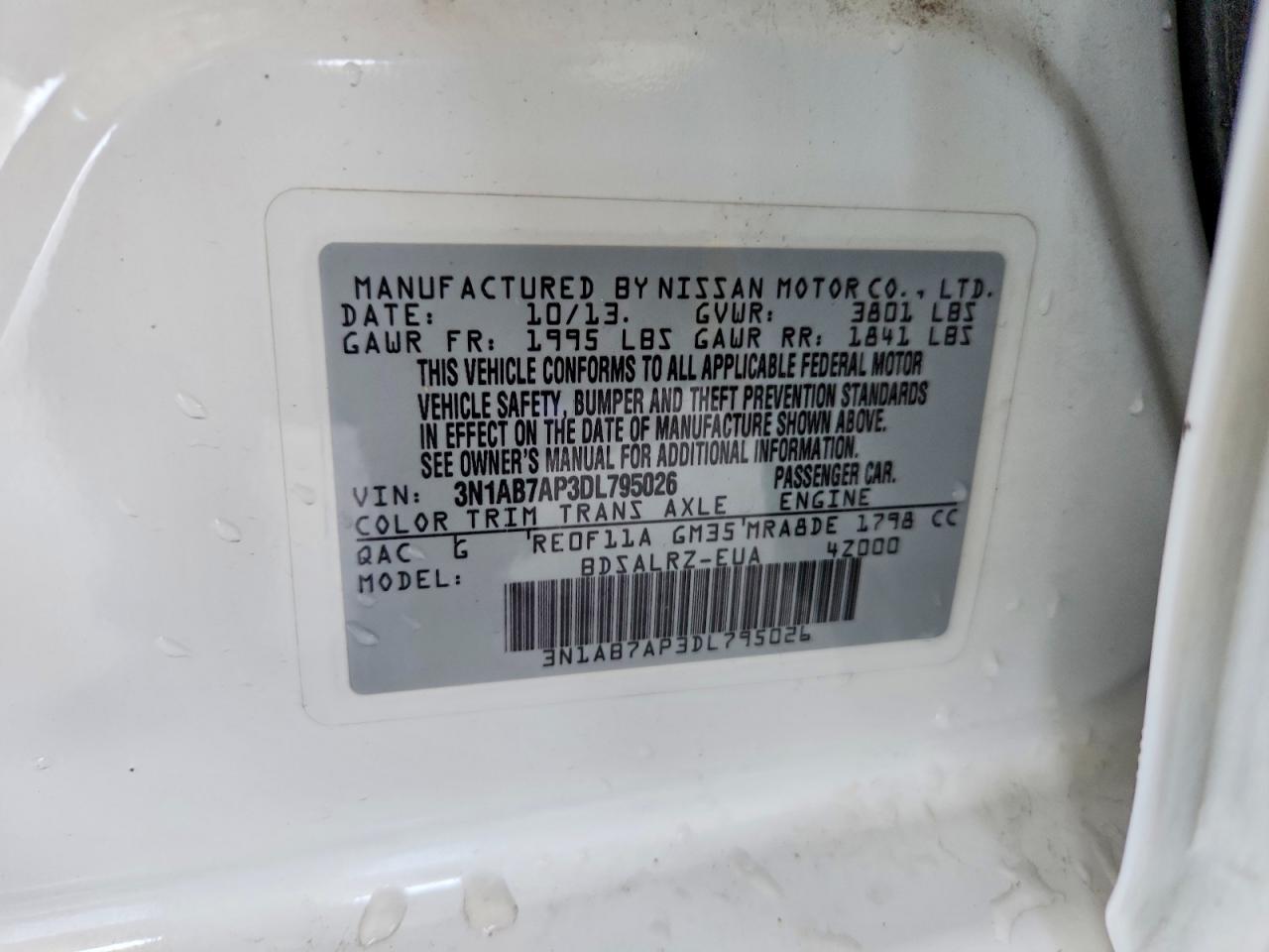 2013 Nissan Sentra S White vin: 3N1AB7AP3DL795026