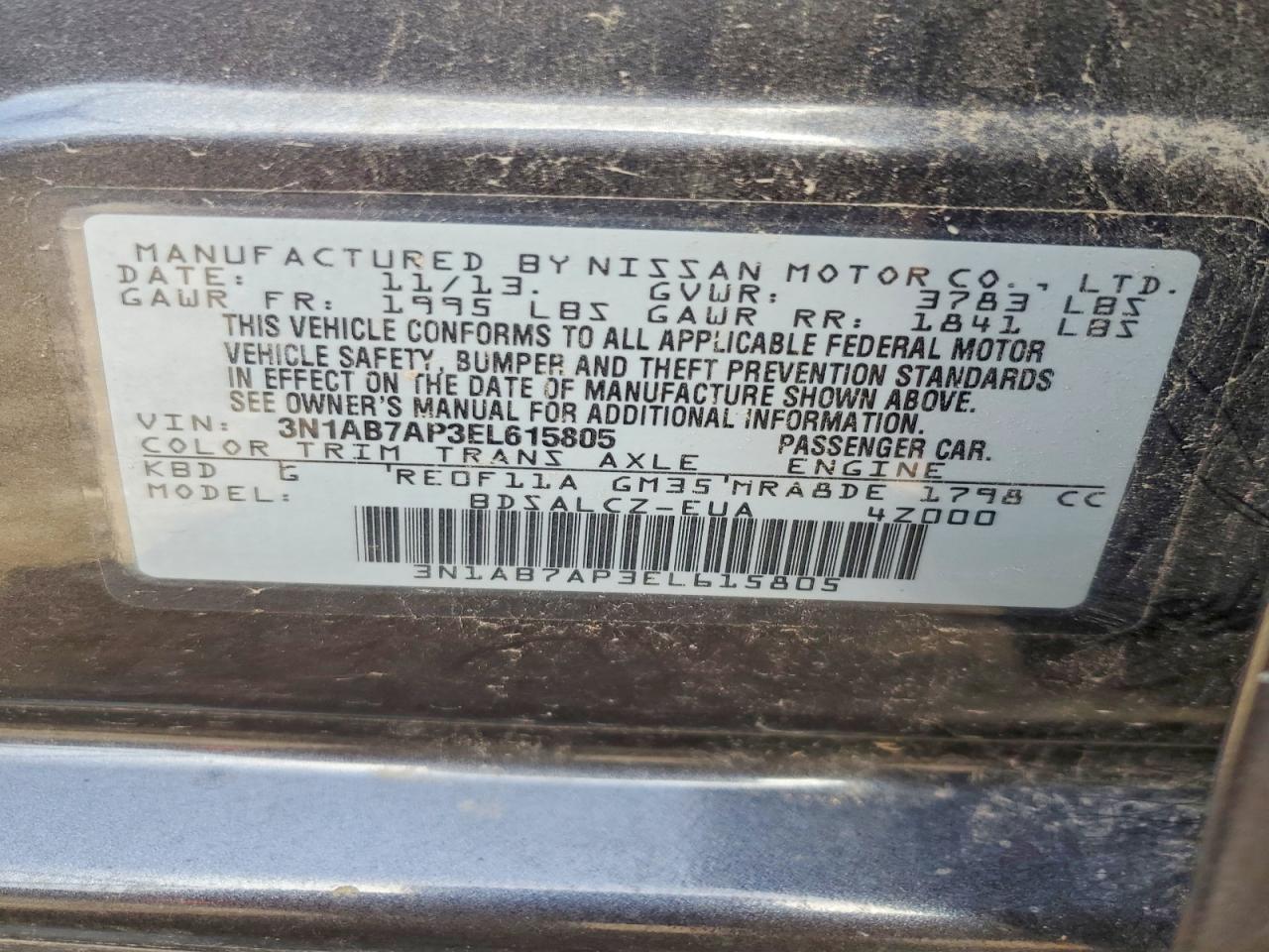 2014 Nissan Sentra S Gray vin: 3N1AB7AP3EL615805