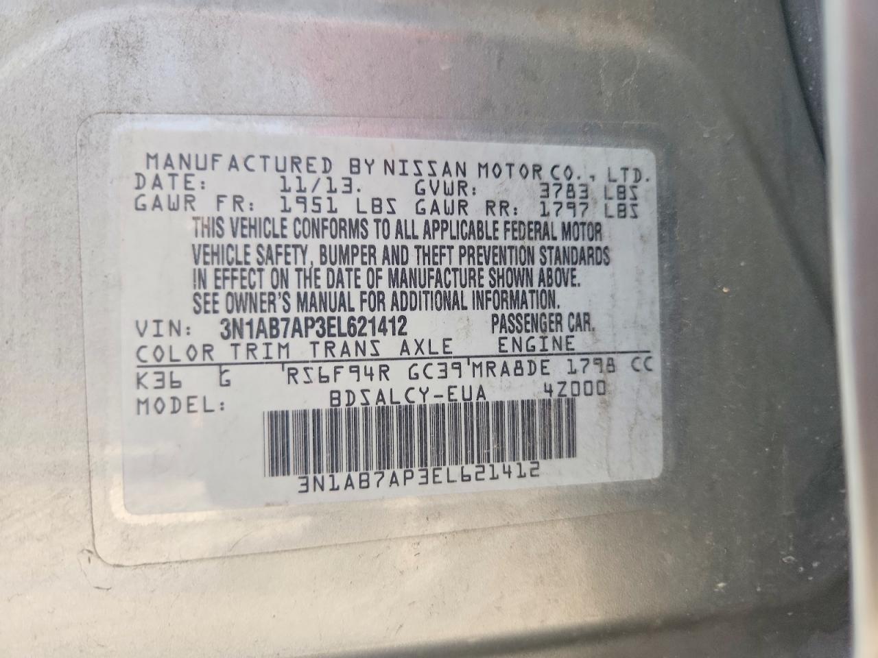 2014 Nissan Sentra S Silver vin: 3N1AB7AP3EL621412