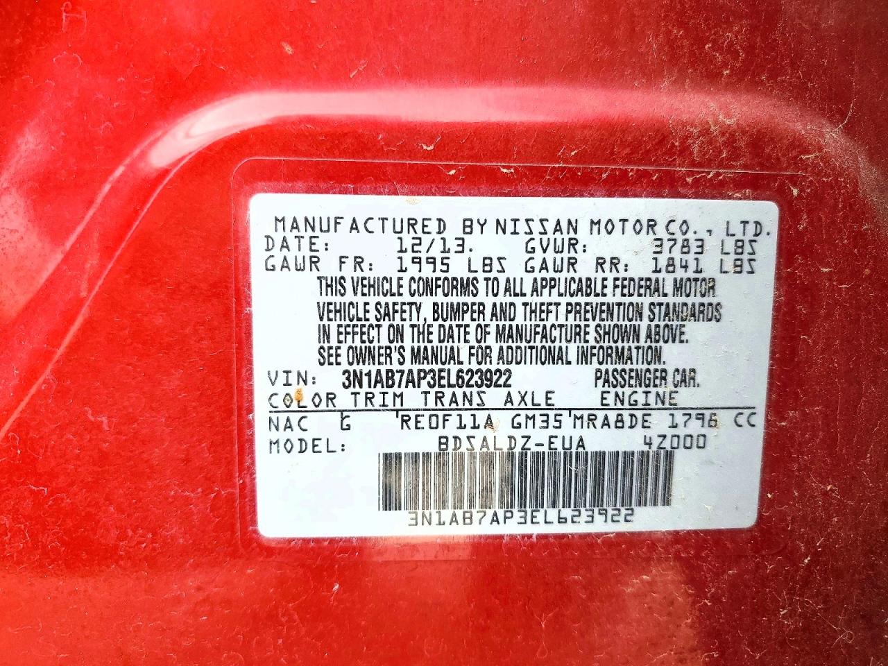 2014 Nissan Sentra Sv Red vin: 3N1AB7AP3EL623922