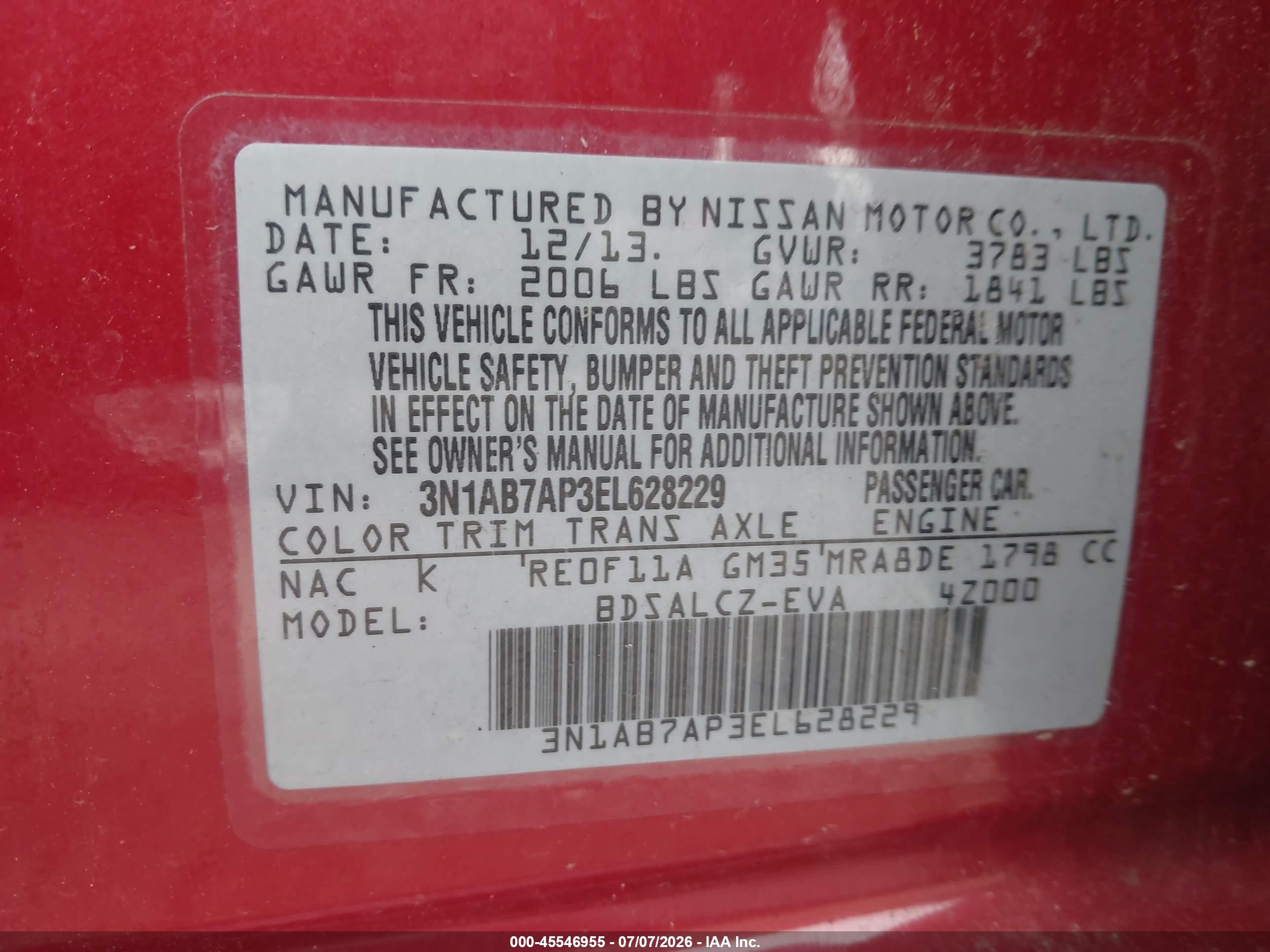 2014 Nissan Sentra S Red vin: 3N1AB7AP3EL628229
