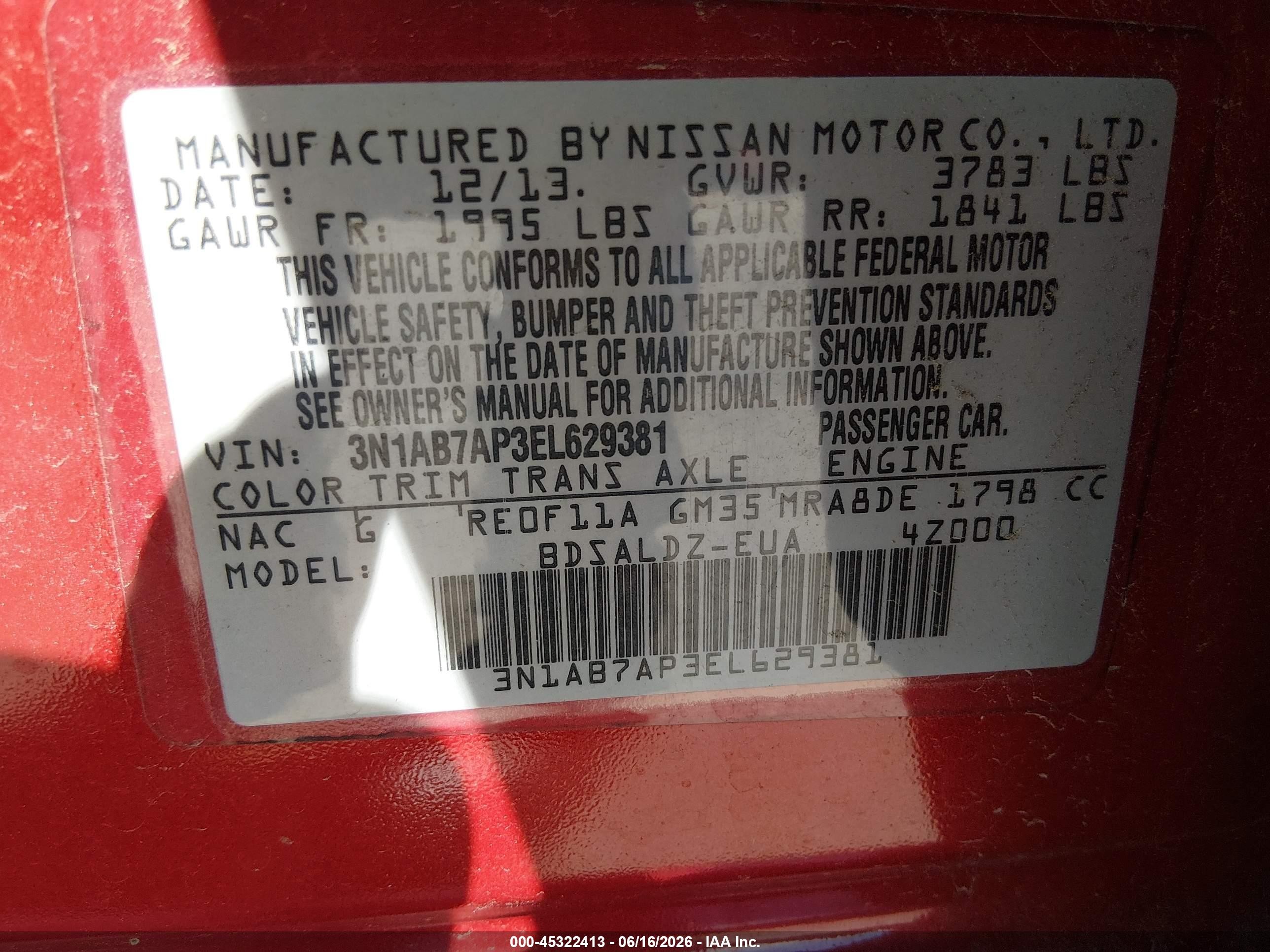 2014 Nissan Sentra Sv Red vin: 3N1AB7AP3EL629381