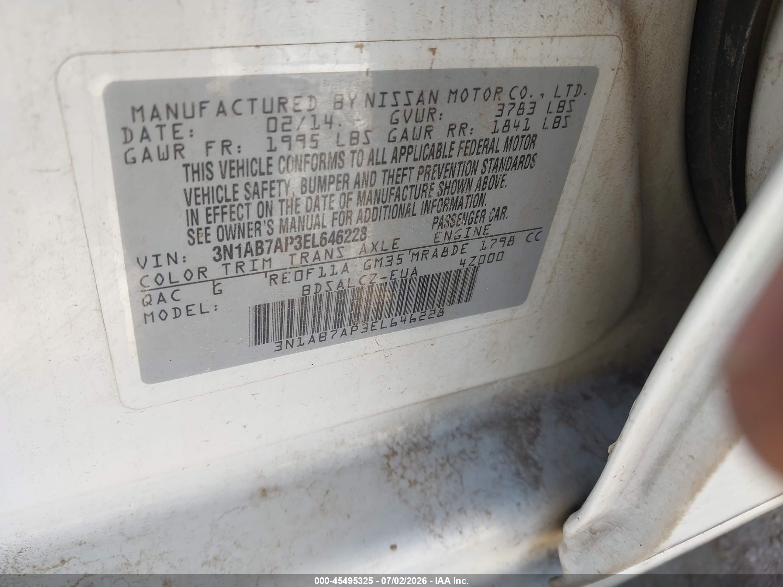 2014 Nissan Sentra Fe+ S White vin: 3N1AB7AP3EL646228