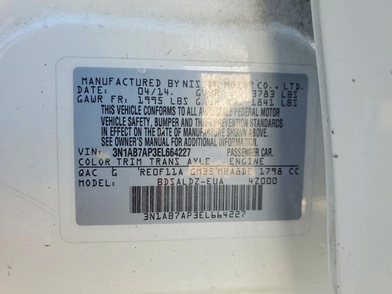 2014 Nissan Sentra Sv White vin: 3N1AB7AP3EL664227