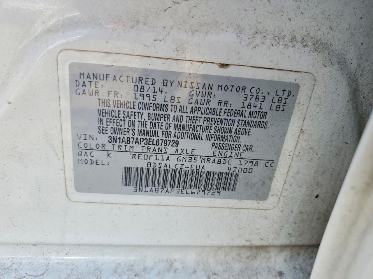 2014 Nissan Sentra S White vin: 3N1AB7AP3EL679729