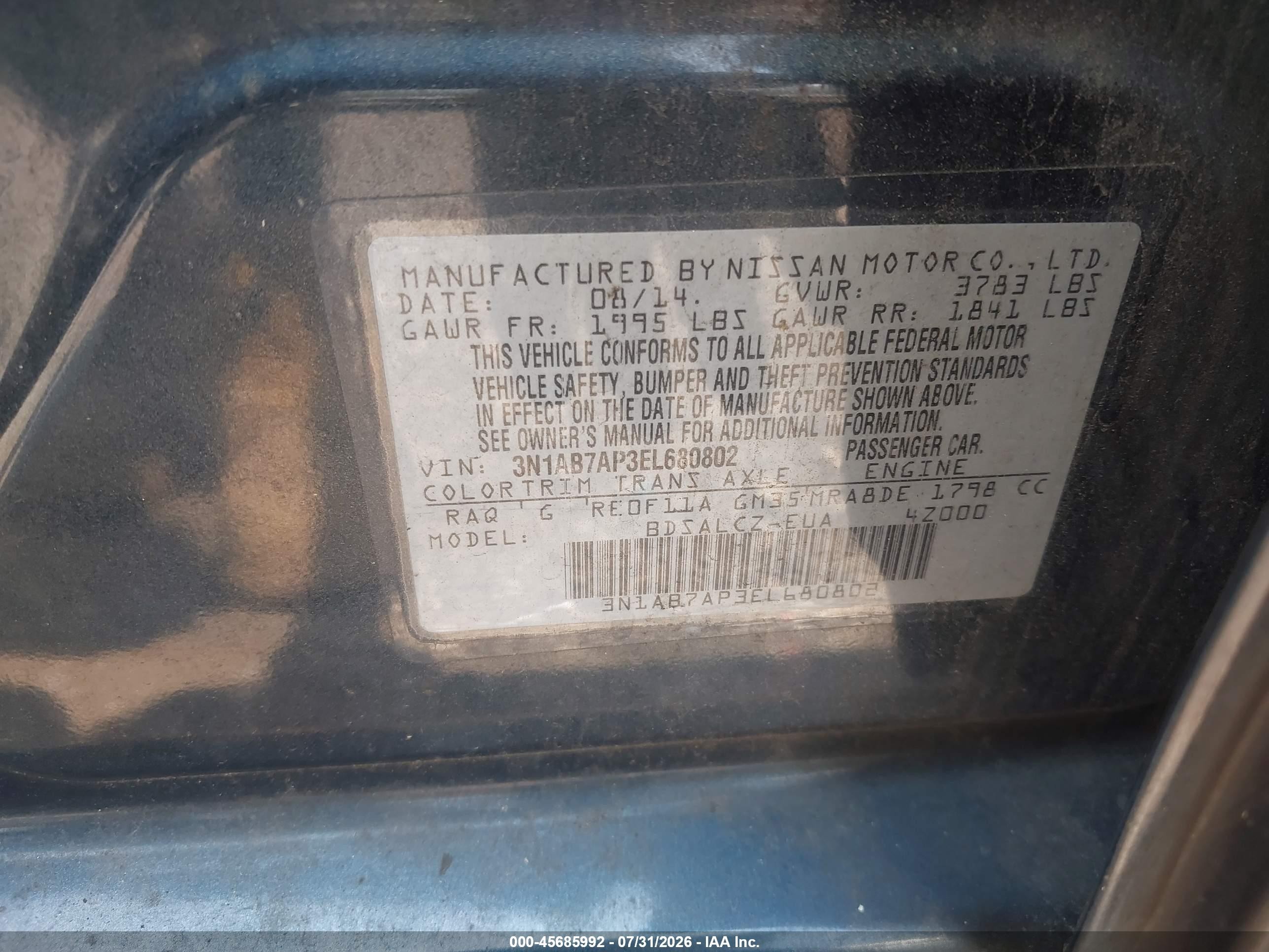 2014 Nissan Sentra S Черный vin: 3N1AB7AP3EL680802