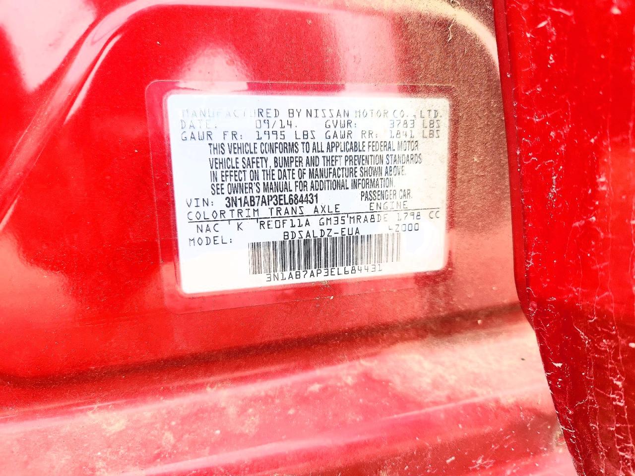 2014 Nissan Sentra Sv Red vin: 3N1AB7AP3EL684431