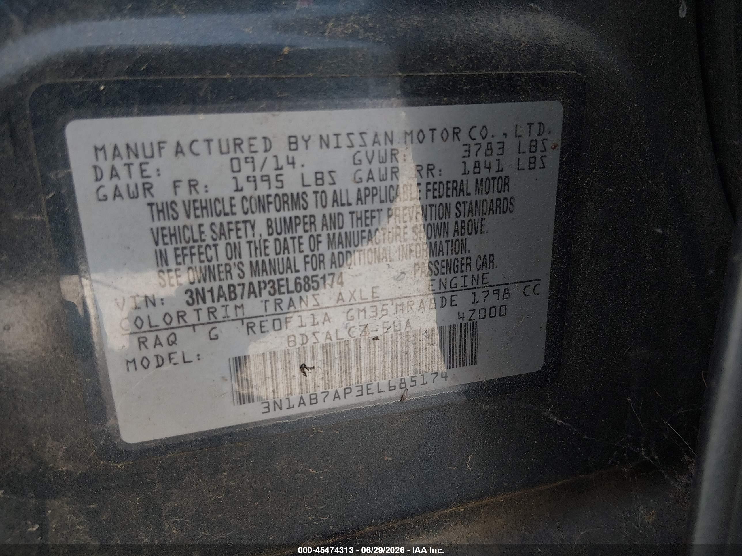 2014 Nissan Sentra S Blue vin: 3N1AB7AP3EL685174