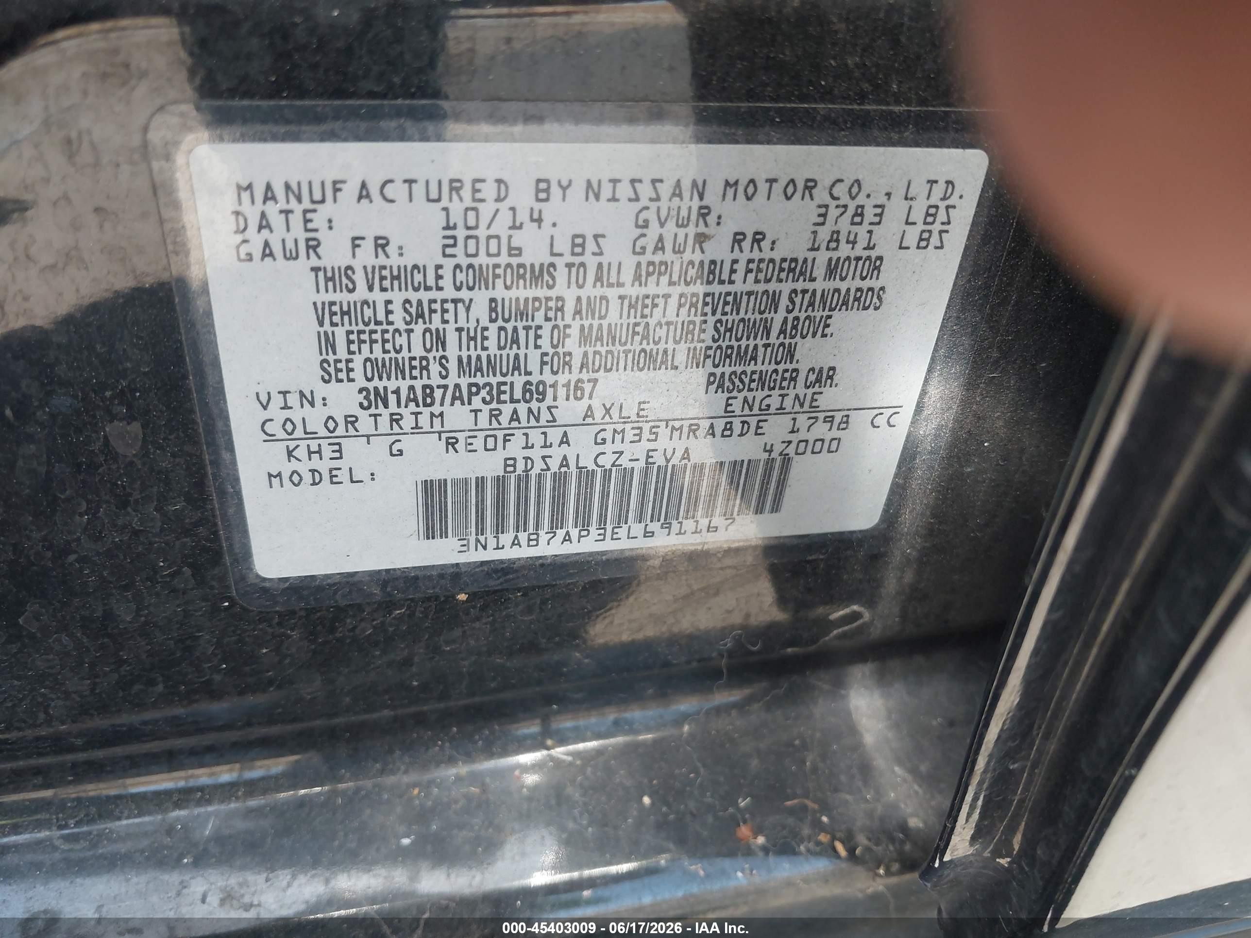 2014 Nissan Sentra S Black vin: 3N1AB7AP3EL691167