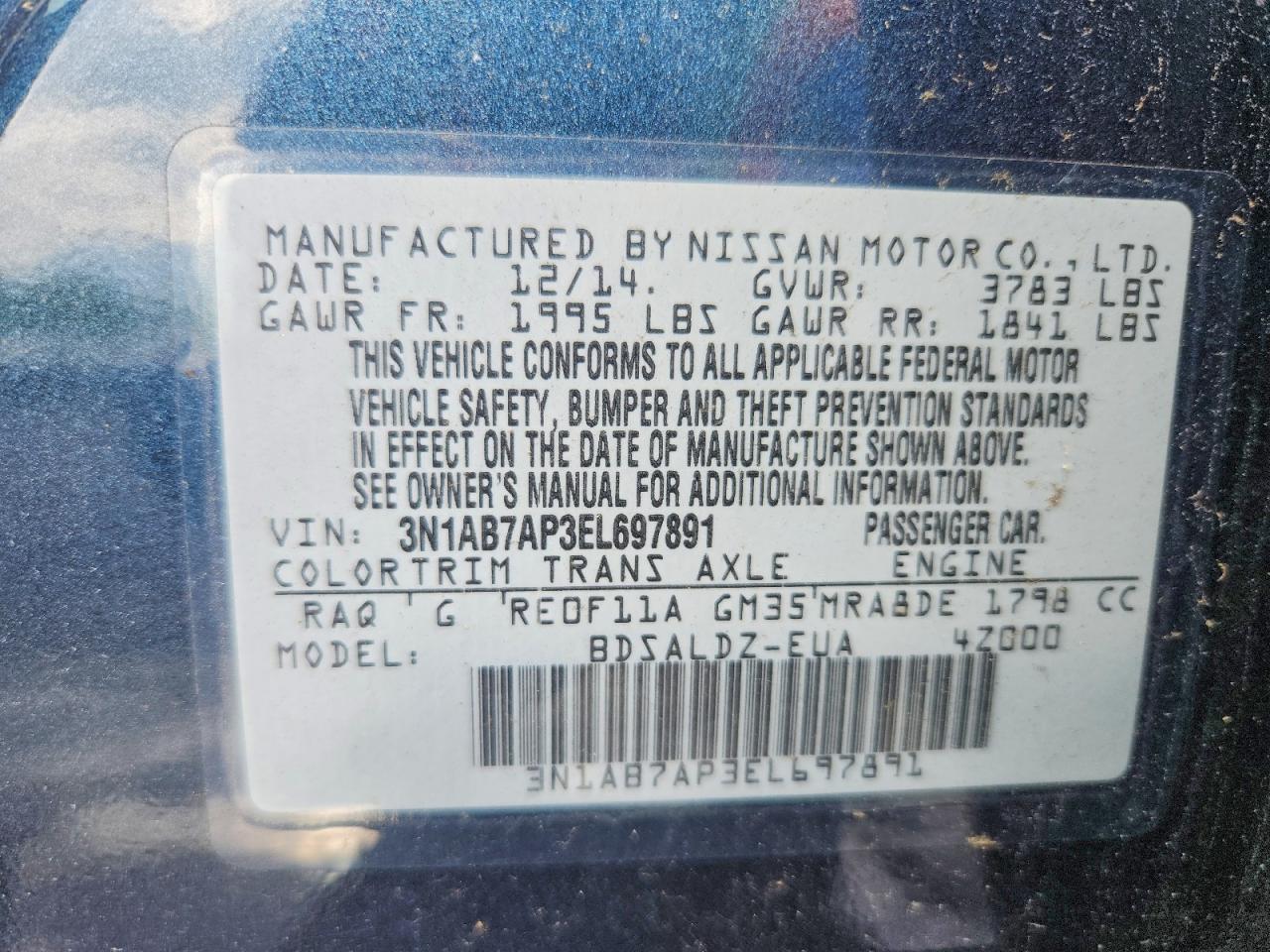 2014 Nissan Sentra Sv Blue vin: 3N1AB7AP3EL697891