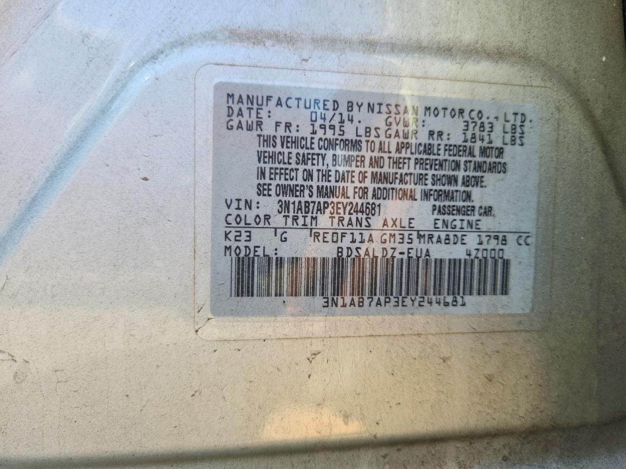 2014 Nissan Sentra Sv Серебряный vin: 3N1AB7AP3EY244681